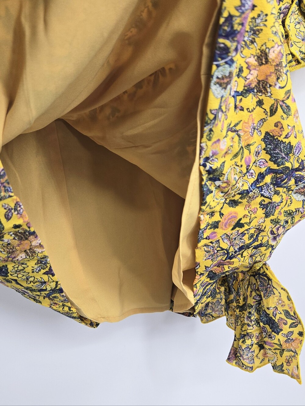 Madewell X Karen Walker Dress Loretta Silk Yellow Floral Ruffle Shift - Picture 15 of 16
